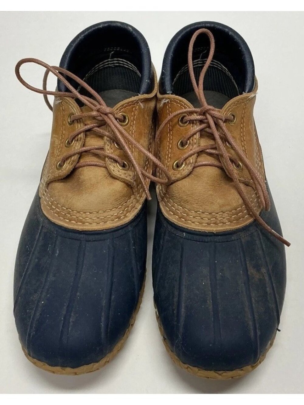 L.L. Bean Bean Boots Womens Size 7 Navy Tan Duck Shoes Made In USA Maine